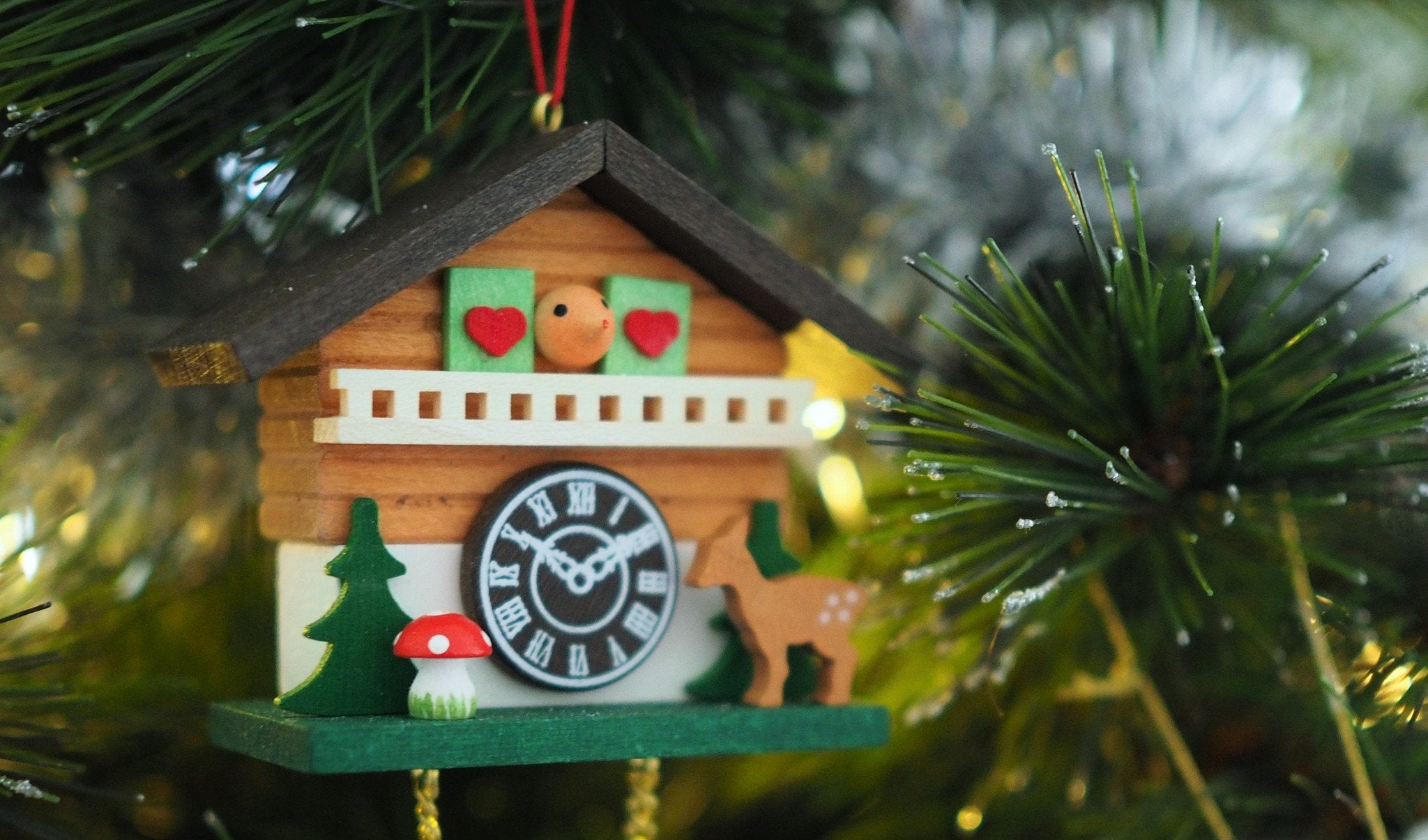Cuckoo Clock - Forest Cabin with Baby Deer - Christmas tree decoration